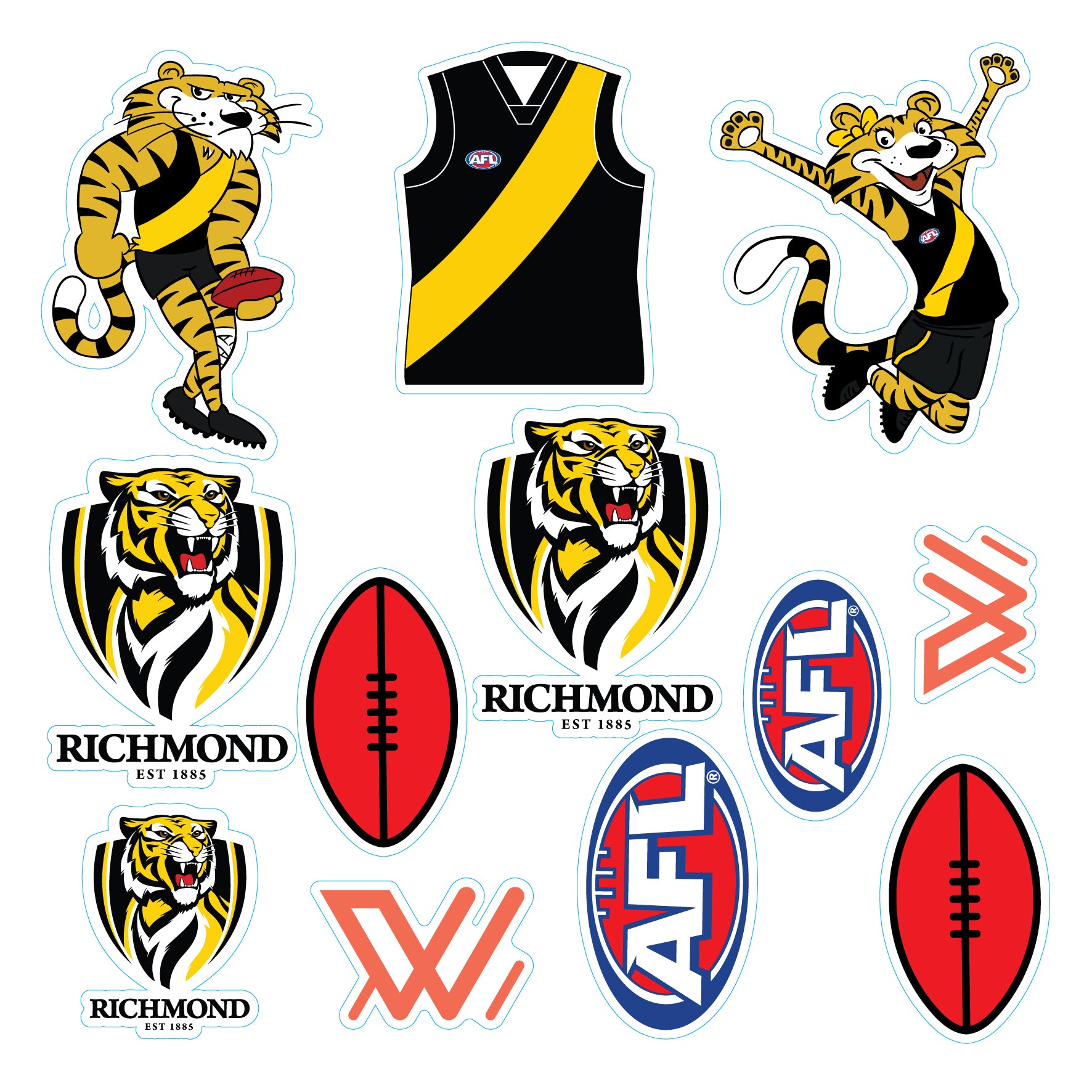 AFL Licensed Individual Team Sticker Sheets (5-pack) - Choose Your Team!