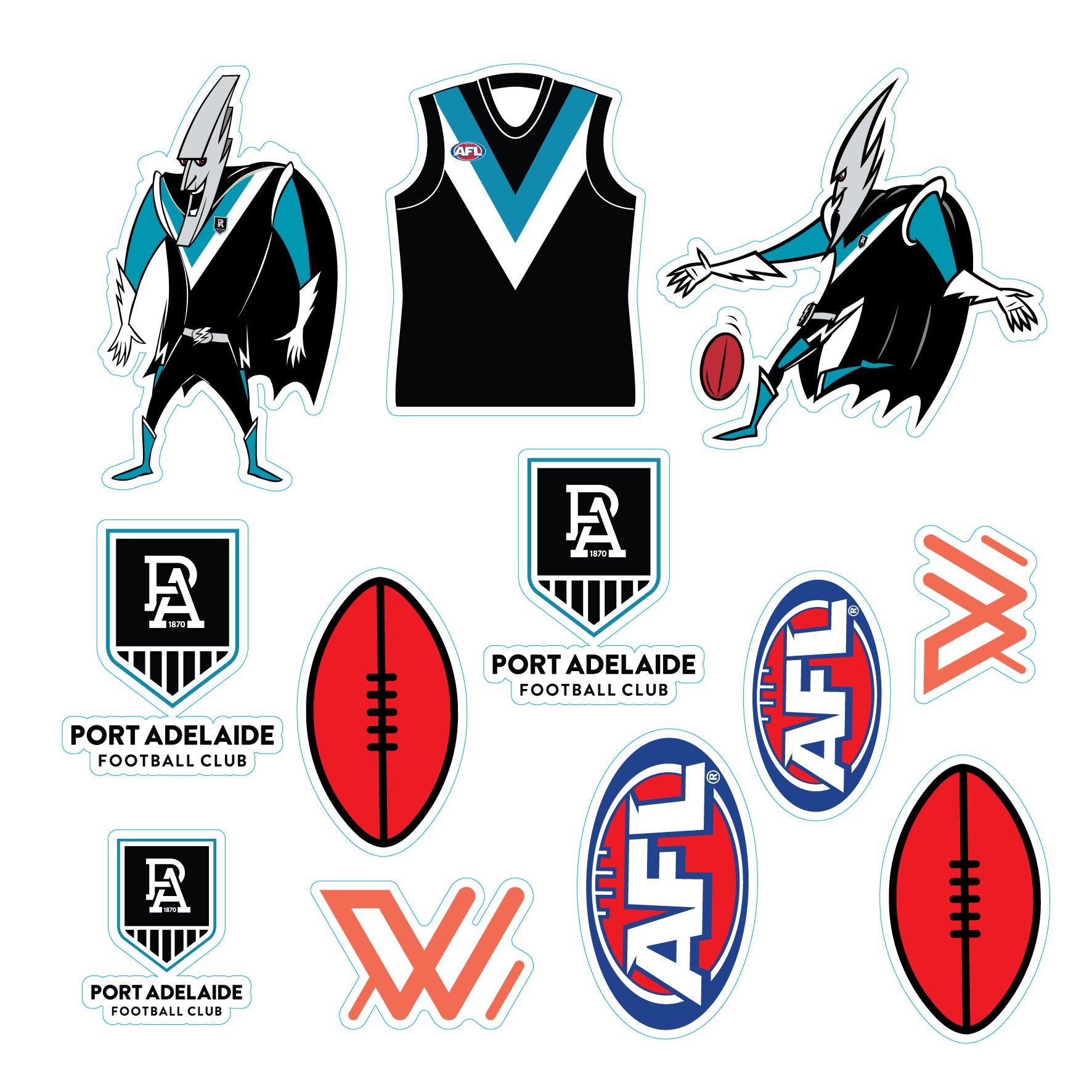 AFL Licensed Individual Team Sticker Sheets (5-pack) - Choose Your Team!