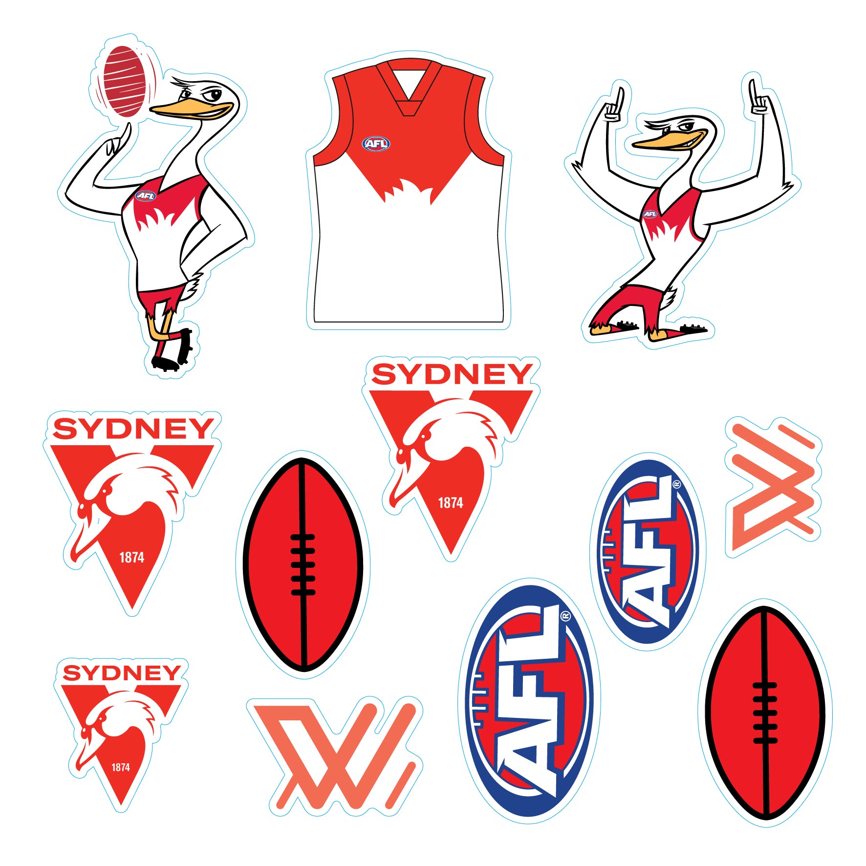 AFL Licensed Individual Team Sticker Sheets (5-pack) - Choose Your Team!