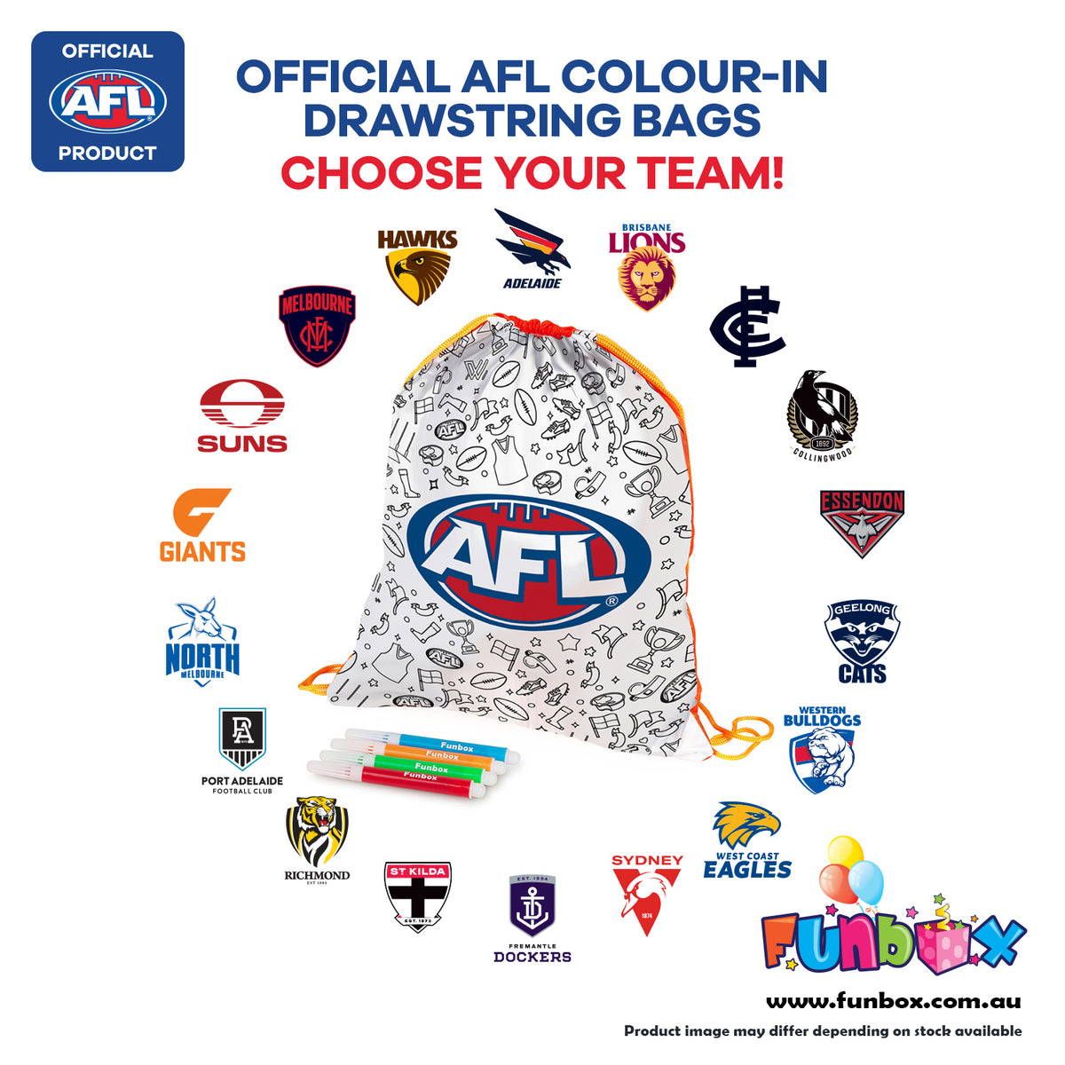 AFL Colour-In Drawstring Bag - Choose Your Team!