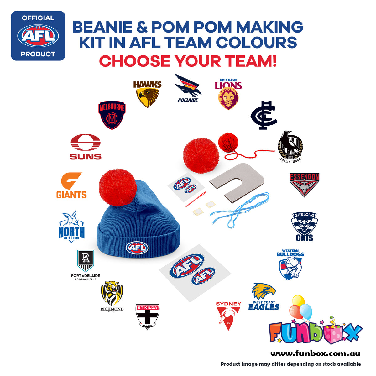 Beanie & Pom Pom Kit in AFL Colours - Choose Your Team!