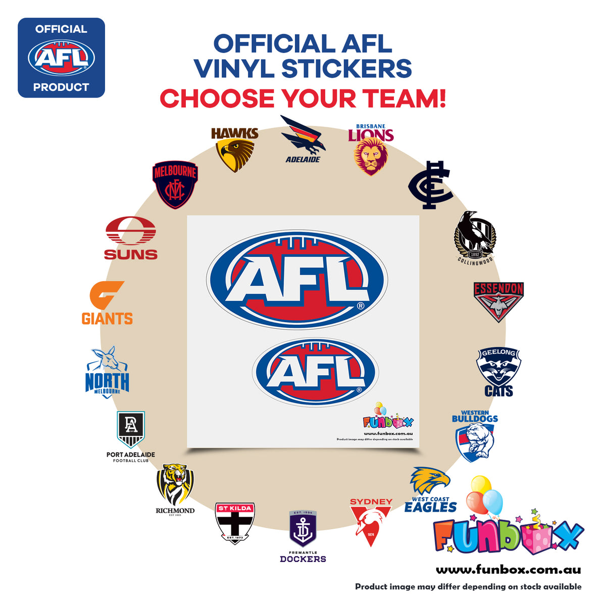 AFL Licensed Team Logo Vinyl Stickers (5-Pack) - Choose Your Team!