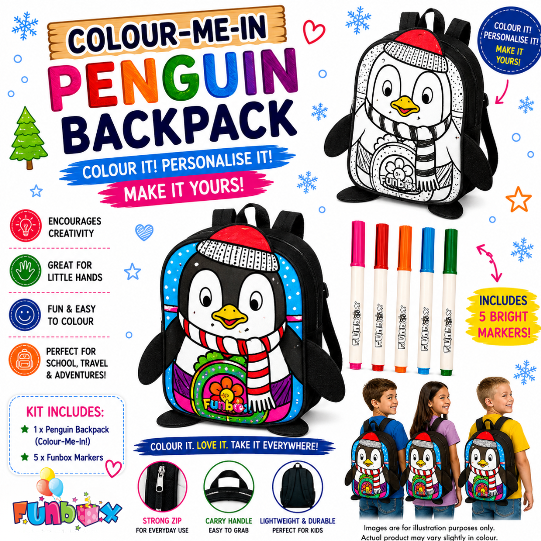 Colour-Me-In Penguin Backpack With Markers