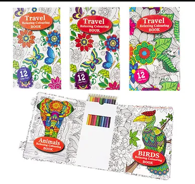 Adult Travel Colouring Zentangle activity Book with pencils